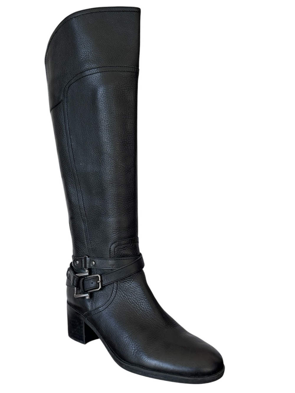 Marc Fisher Women's Kacee Riding Boot Buttery Black Leather Multi Buckle Size 8